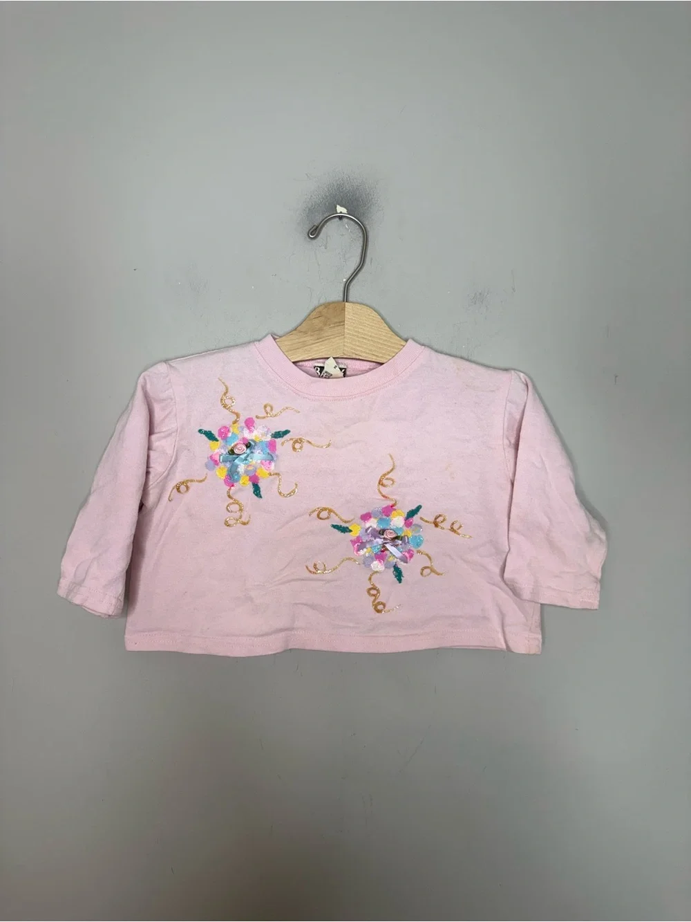 $14 ADD ON Vintage 3T 3Y 3 girls tee MADE IN USA top OshKosh floral HAND PAINTED
